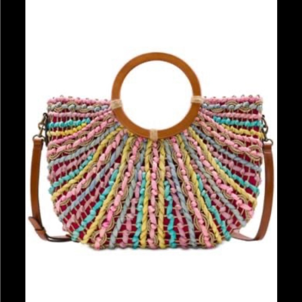 Patricia Nash Lesa Multicolor Woven Straw Tote Bag